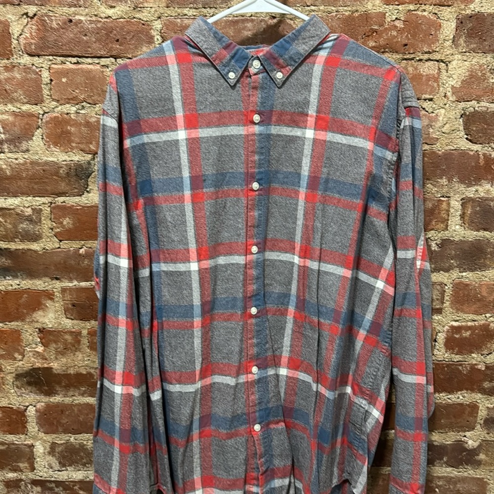 Banana Republic | Camden Fit | Luxe Flannel | Grey, Blue and Orange /Red Plaid